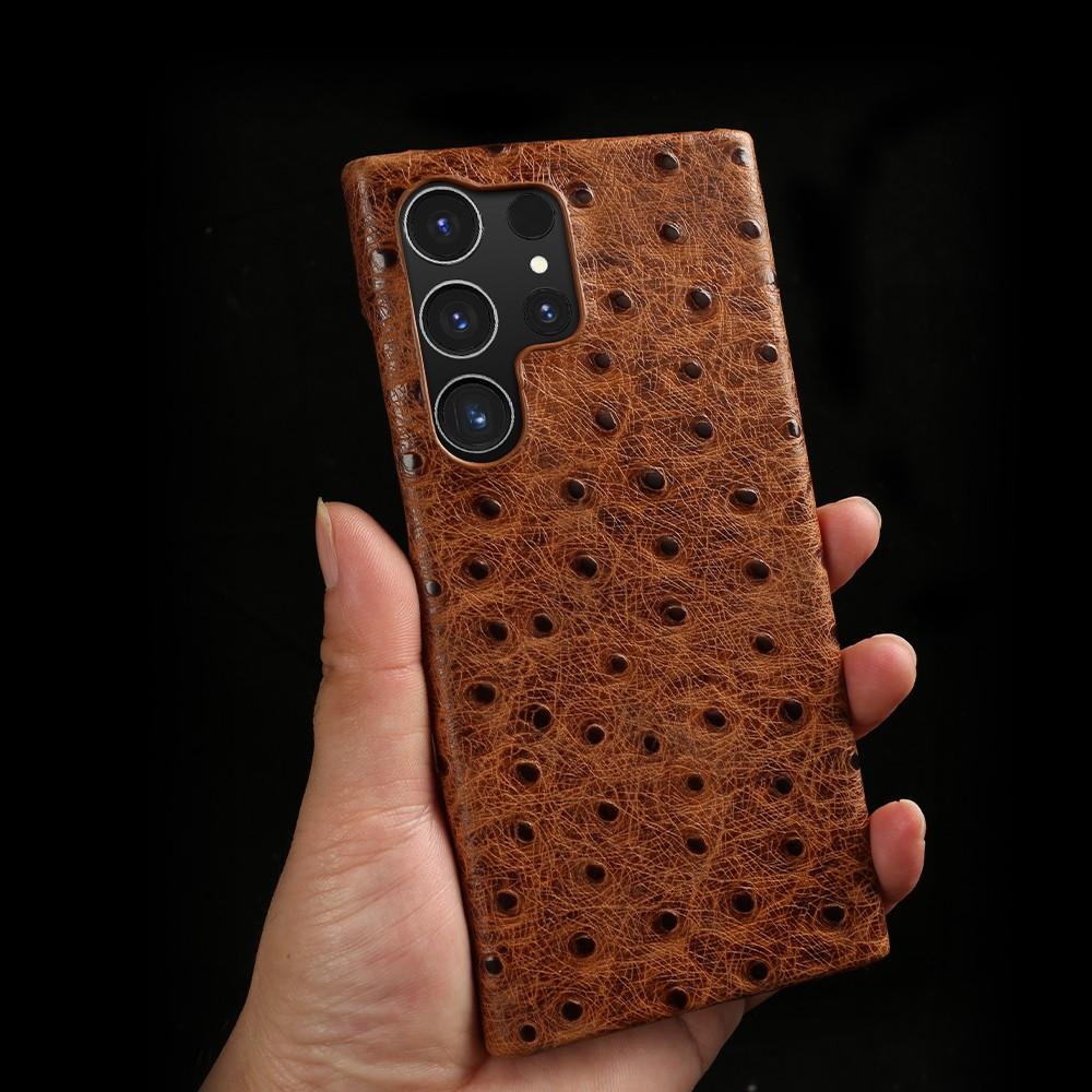 Echtes Straußenleder Case für Samsung Galaxy S23 FE S24 Ultra S22Plus S21FE S20 S23 Rindsleder Rückabdeckung Hülle Schale