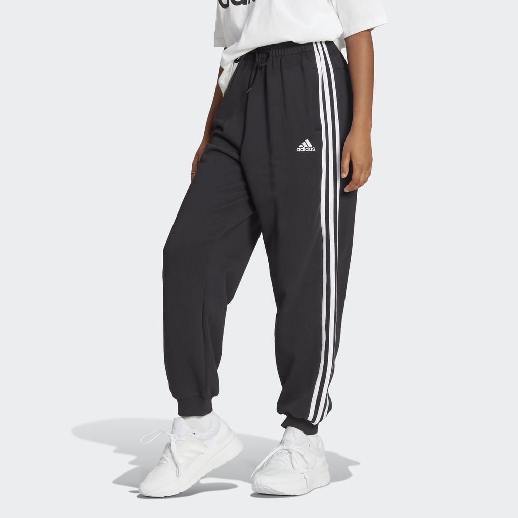 Adidas Three-Stripe Design Cuffed Knit Casual Pants Daily Wear Bottoms Women Black HA4375