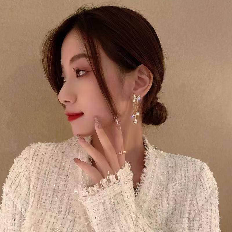 Elegant Butterfly Tassel Earrings with Full Diamond Design
