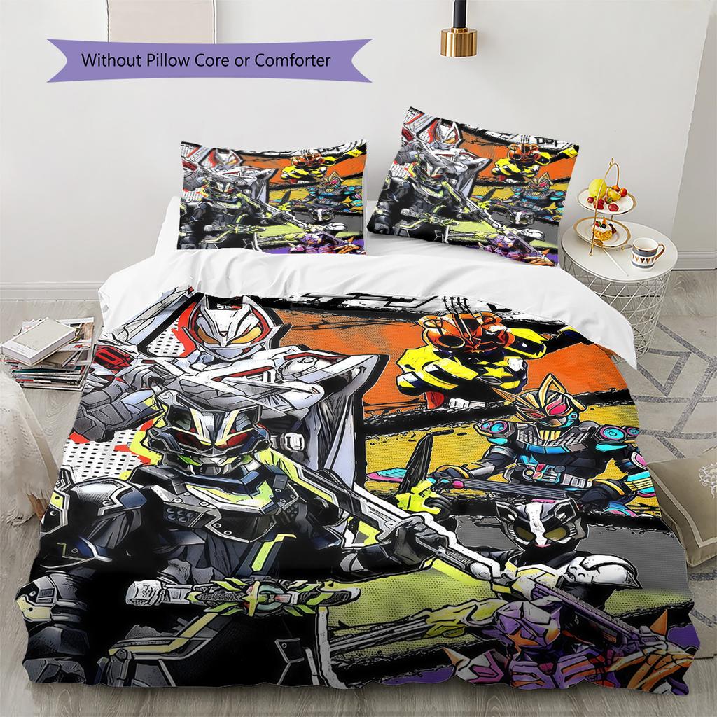 Kamen Rider Charaktere Bettwäsche-Set, 1 Bettbezug & 2 Kissenbezüge, Heimdekoration, Perfektes Geschenk für Tokusatsu-Fans