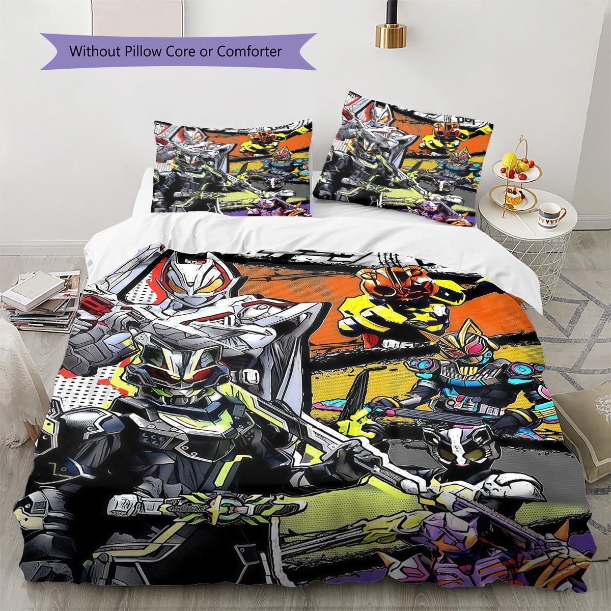 

Kamen Rider Characters Bedding Set, 1 Duvet Cover & 2 Pillowcases, Home Decor, Perfect Gift for Tokusatsu Fans 135x200cm