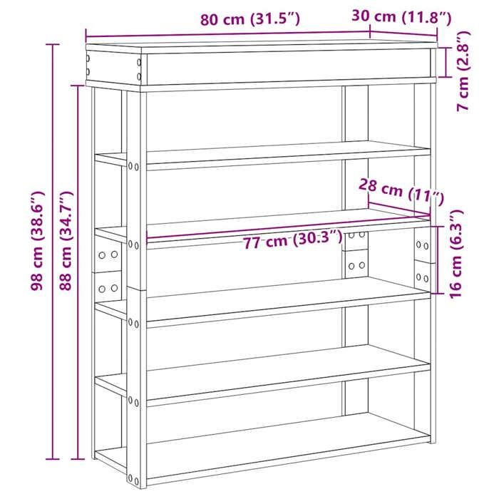VidaXL Étagère à chaussures chêne sonoma 80x30x98 cm bois d'ingénierie, rangement de chaussures, armoire de rangement de 859934