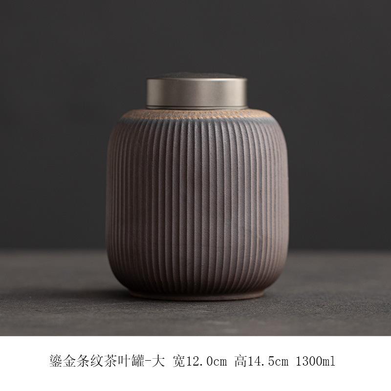 Tin lid threaded gold-plated tea can Japanese coarse pottery size sealed storage jar tea warehouse Ceramic candy storage jar