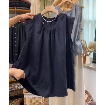 Southeast Asian Women's Plus Size Flutter Sleeve Cotton Linen Summer Top