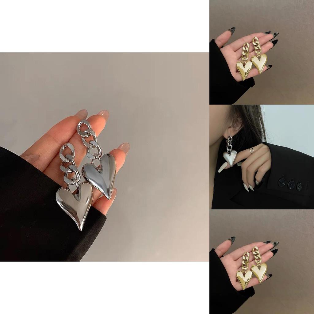 Trendy Shaped Heart Earrings For Women Alloy Plated Modern Fashion Chain Design