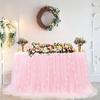 Sheer Table Skirt Tablecloth 3-Ply with LED Lights Premium Gold Edge Wedding Party Cake Table Decoration