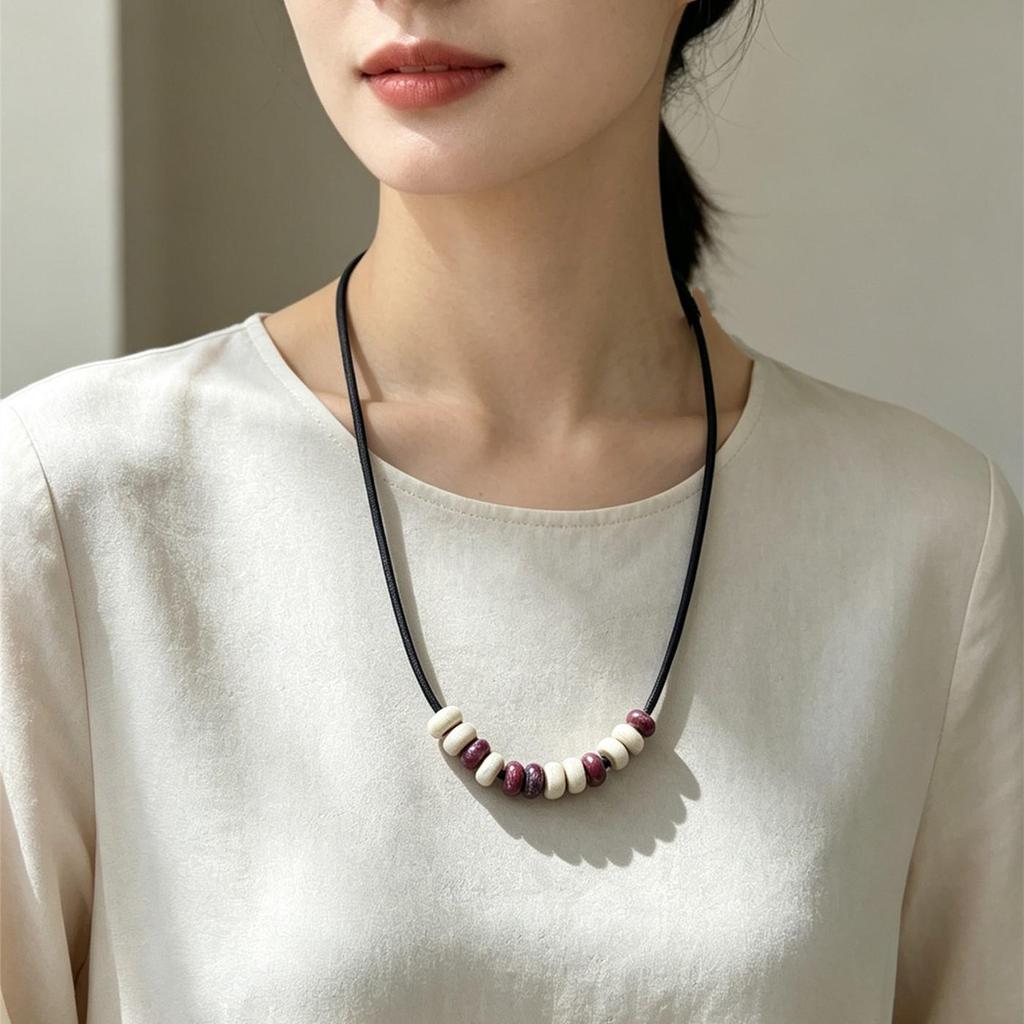 Adjustable Ceramic Color Block Bead Necklace - Ethnic Style, Fade-Resistant, Versatile Fashion Chain