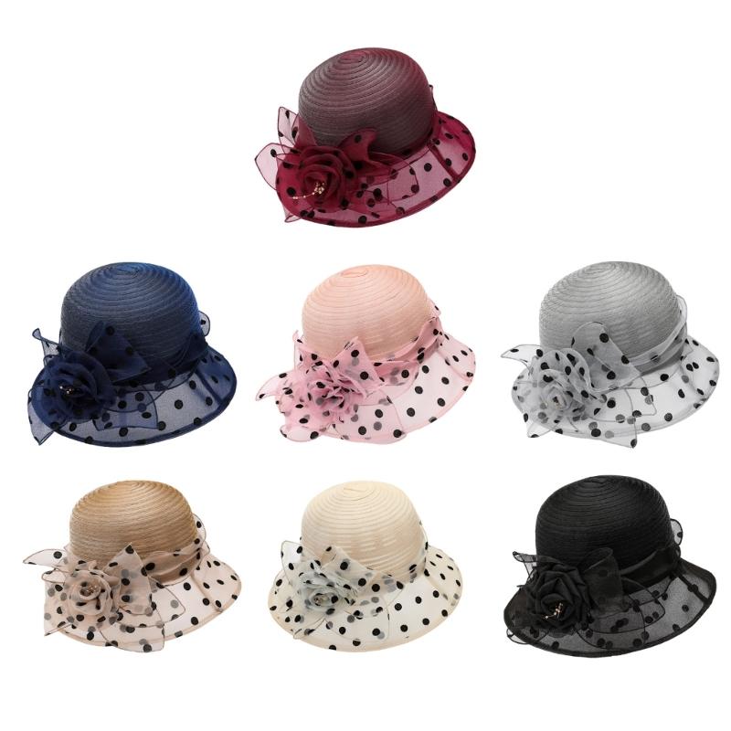 Summer Fisherman Hat For Elder Outdoor Bucket Hat With Yarn Dot Flower Decors
