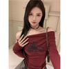 Women Y2K Gothic T-Shirts Off Shoulder  Autumn Streetwear Fairy Core Hip Hop Tops Punk Casual Tees Female Clothes