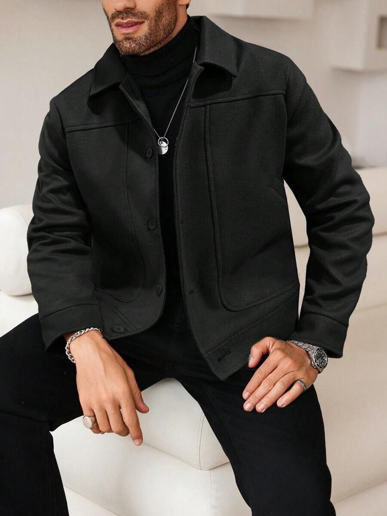 Men's Woolen Lapel Jacket: Versatile Single-Breasted Casual Fashion for Autumn and Winter.