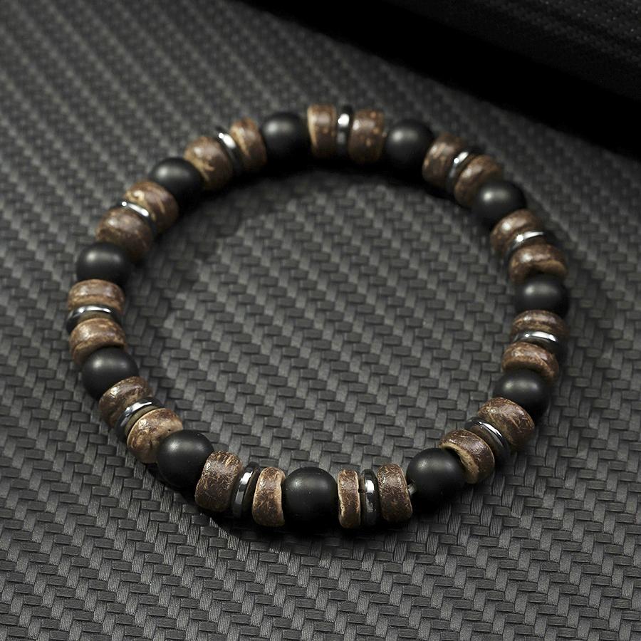 New Men Fashion Strand Bracelet Natural Onyx Tiger Eyes Blue Howlite Stone Wooden Coconut Beads Braslet Versatile Accessories