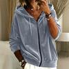 Women'S Solid Color Velour Zip Up Hoodie Carsigan Long Sleeve Velvet Hooded Jacket Casual Loose Fit Sweatshirt Fall Outerwear