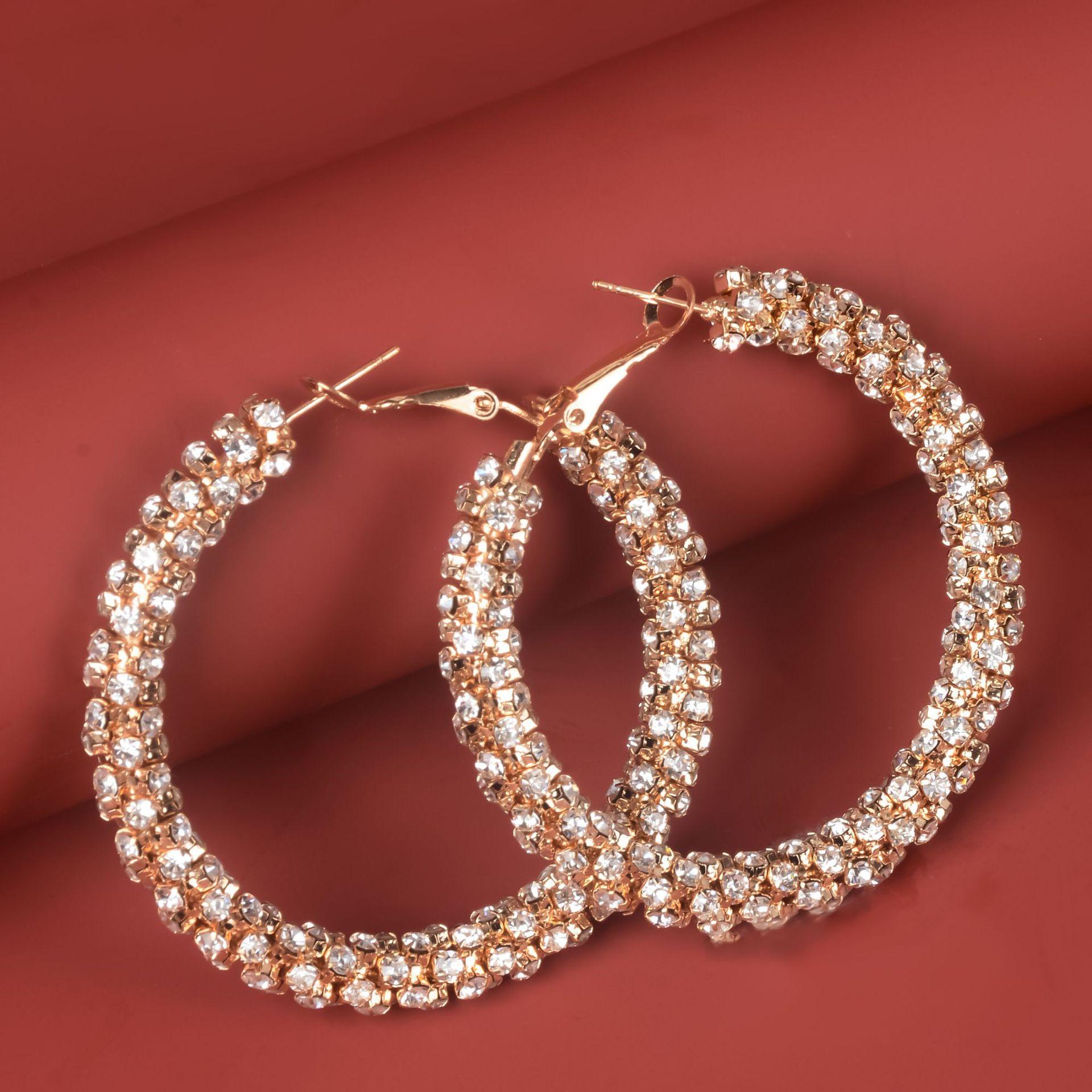 

Большие серьги-кольца со стразами, изящные украшения, праздничный подарок для женщин, 5 см 5CM