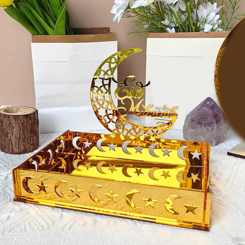 Acrylic Ramadan Food Tray Eid Dessert Fruit Plate Ramadan Decoration Islamic Muslim Festival Decor Gold Color Jewelry