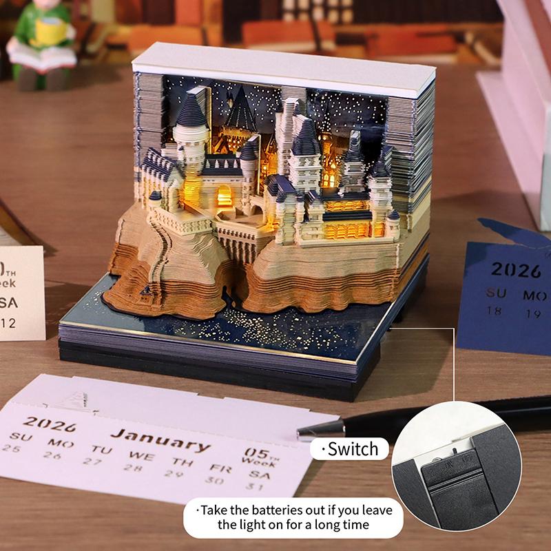 Time Piece Calendar 2026 Desk Calendar With Led Light 3D Tear-Away Calendar Paper Carving Art Memo Pad Notepad Gift Christmas