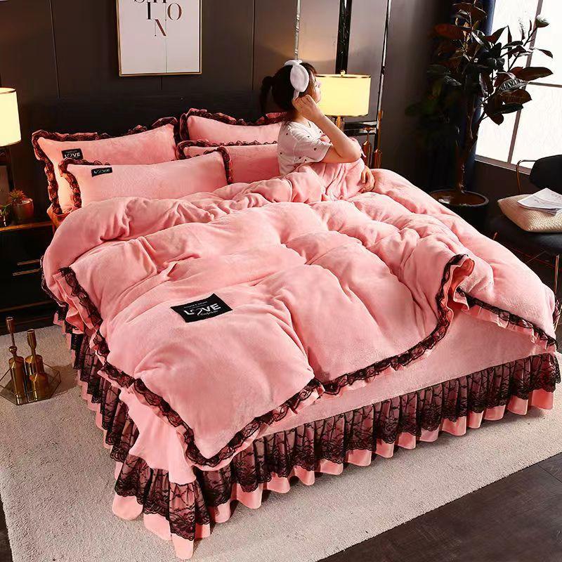 King size/Queen size/Full Size Sheet Quilt Cover Pillowcase Set Thick Cotton Bedroom Simple Bedding High Quality
