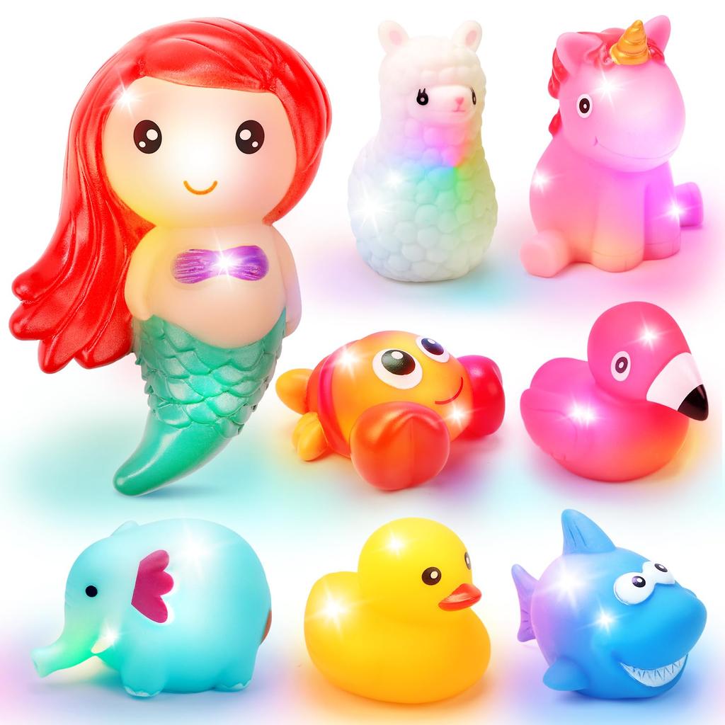 REMOKING Water Play Toys, Bath Toys with Lights, Colorful Flashing LED Toys, Bath Pool Toys, Educational Toys, Bath Toys for Boys and Girls, Popular