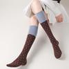 Chaussettes Longues en Coton Doux à Pois pour Femmes Color Block Chaussettes Mi-Mollet Douces Fille Coréenne Harajuku Collège Chaussettes Bouclettes