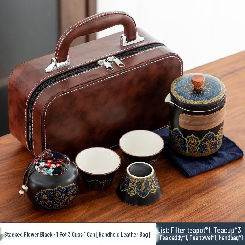 Portable Ceramic Gongfu Travel Tea Set - Quick-Brew Teapot with Ancient Charm