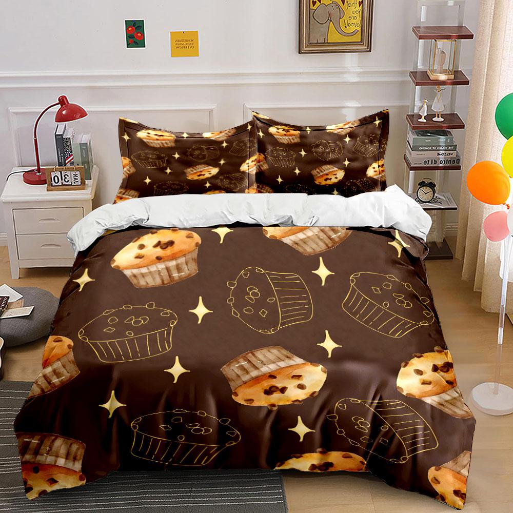"Chocolate Muffin Themed Decor Set" Bedding Set with 1 Duvet Cover 2 Pillowcases Single Double King Queen, Gift