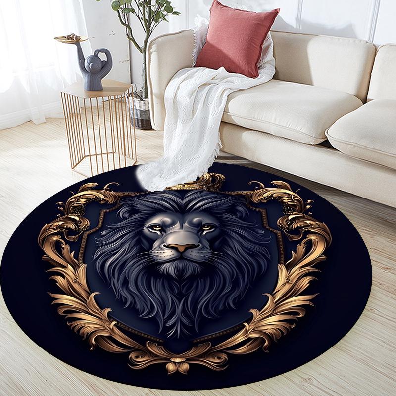 Black Lion pattern round rug,Carpet Rug for Living Room Bedroom Sofa Playroom Decor,Non-slip Floor Mat,Holiday Gifts and Birthday Gifts