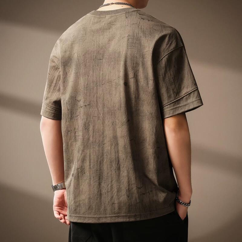 Men's Premium Retro Textured Color-block Ice Silk T-Shirt