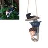 Resin Swinging Elf Figurine Hanging Resin Garden Statue Outdoor Elf Sculpture  For Garden