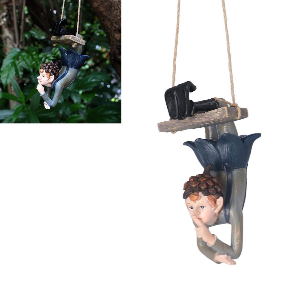 Resin Swinging Elf Figurine Hanging Resin Garden Statue Outdoor Elf Sculpture For Garden