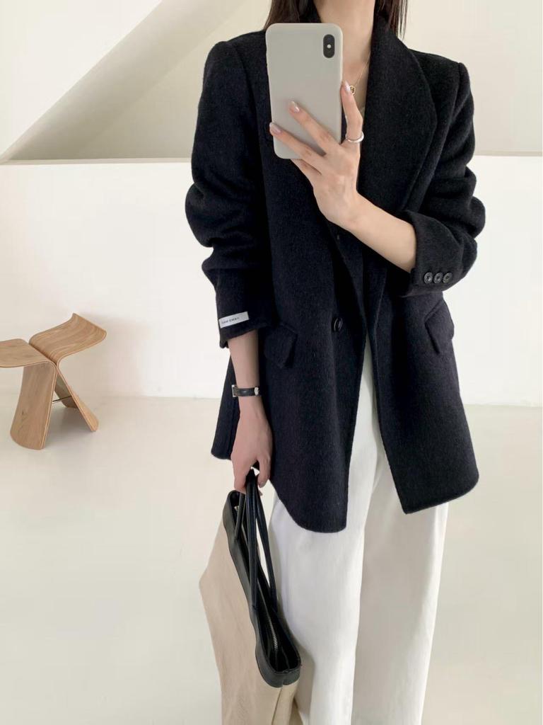 Korean-Style Double-Sided Wool Coat - Petite Fit, Versatile Autumn/Winter Design