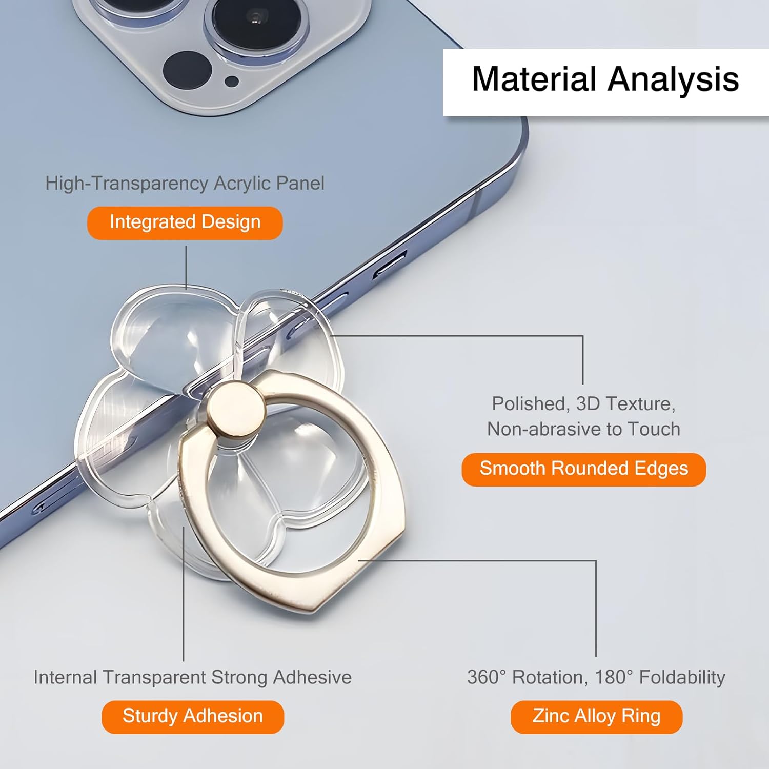 [2 Pack] Transparent Finger Ring Cell Phone Ring Holder Stand,360 Degree Rotation and 180 Degree Adjustable Finger Ring Kickstand with Polished