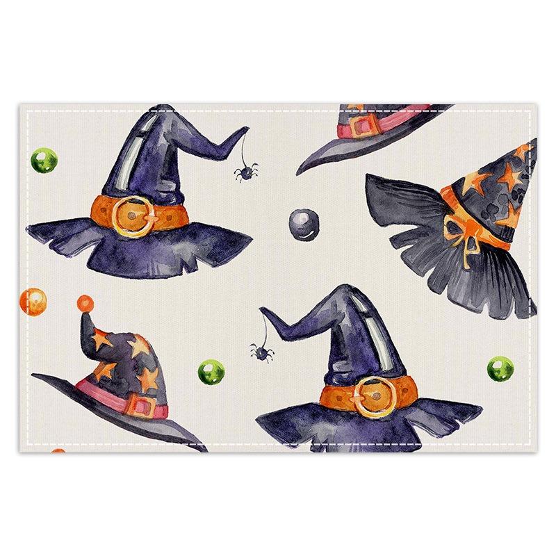 4PCS Halloween Place Mats Set Square Table Mats Machine Washable for Autumn Party and Kitchen Decor
