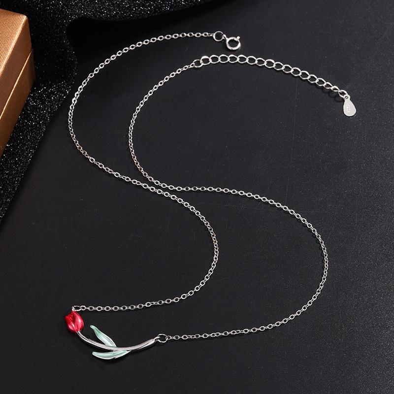 Fashionable Temperament Rose 925 Sterling Silver Simple Personality Flower Clavicle Chain Necklaces