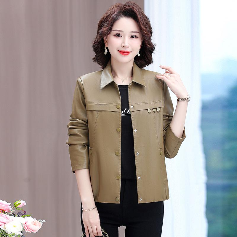 Spring & Autumn PU Leather Jacket for Middle-Aged Ladies - 2025 Style