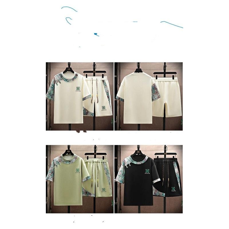 New Chinese Style Splicing Leisure Sports Suit Men's Summer Short Sleeved Shorts Loose Trendy Two-piece Set