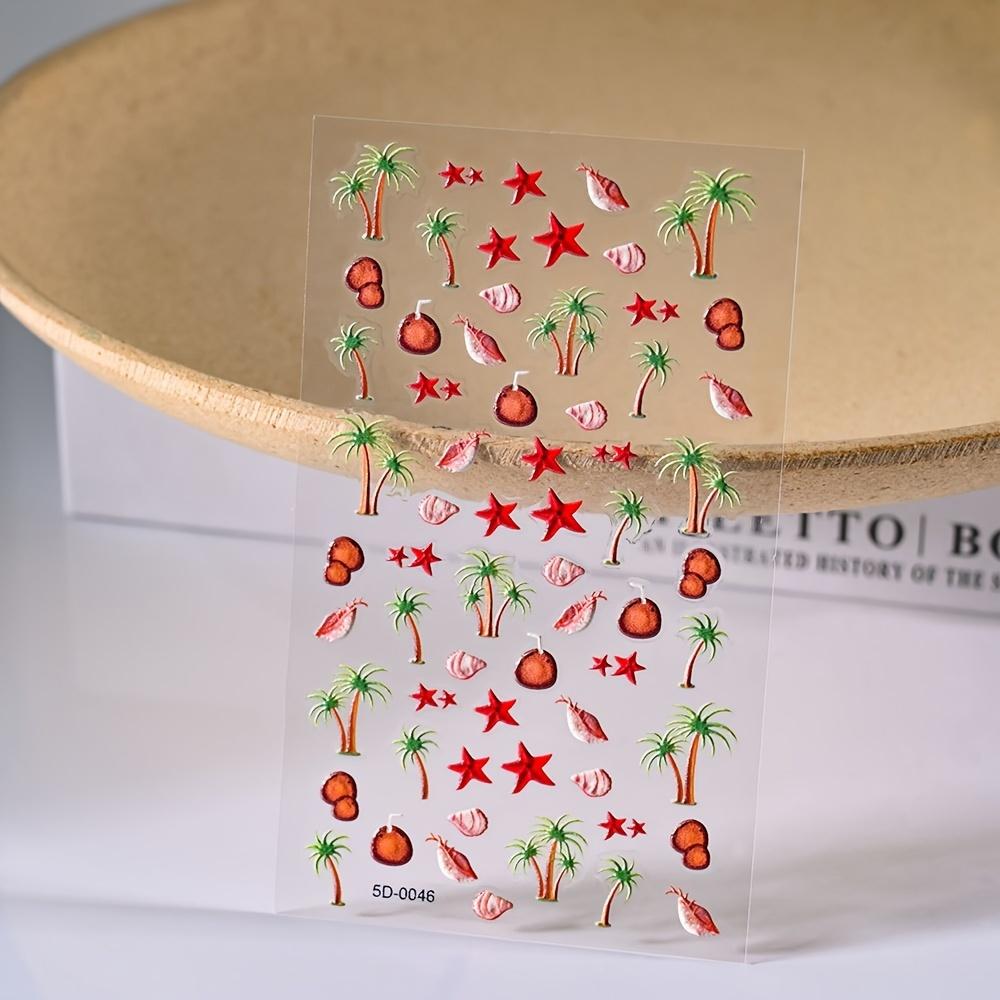 Tropical Elegance Nail Art: 5D Embossed Stickers - Glossy Self-Adhesive Starfish & Seashell Decals