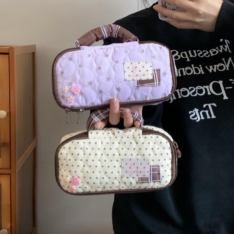 New Heart Shaped Handle Pencil Case Cute Ins Style Student Pen Bag Large-capacity Stationery Storage Bag Makeup Bag