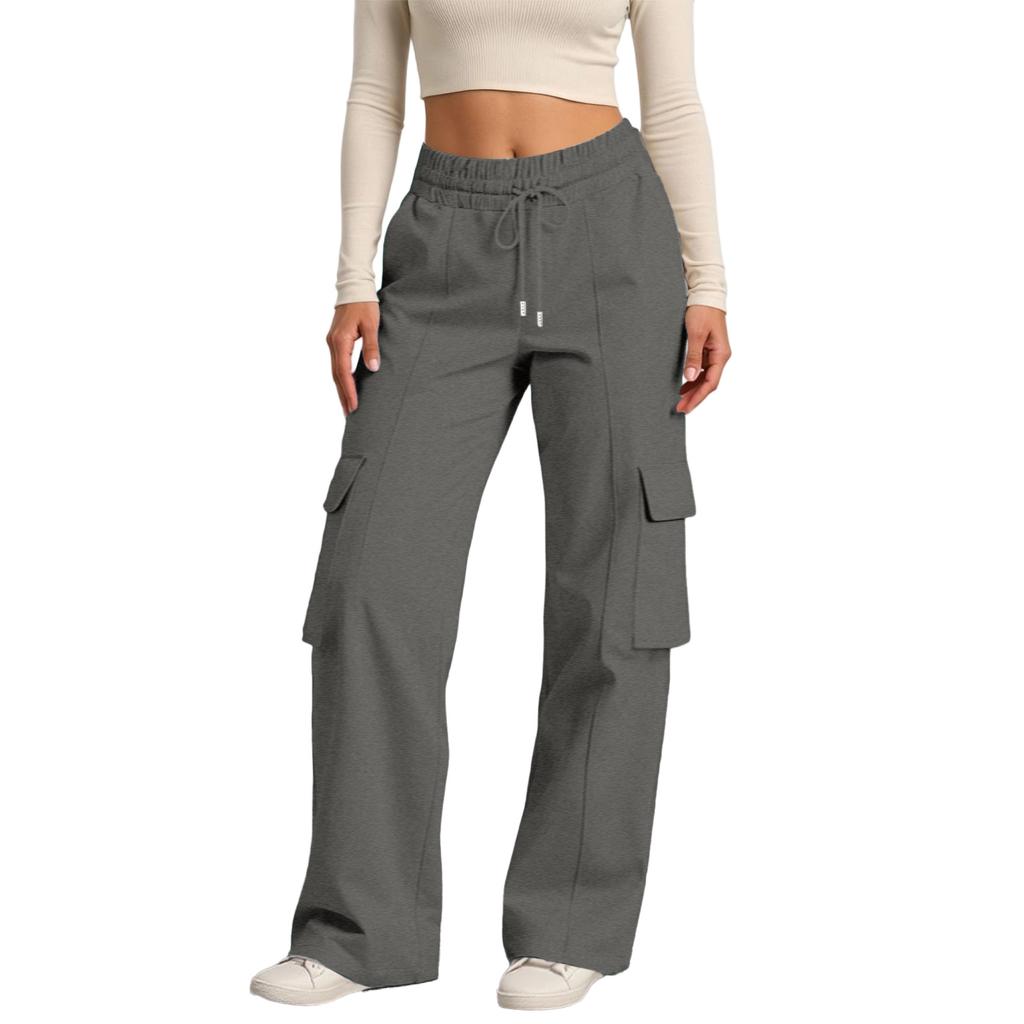 Women's Casual Fashion Solid Color Elastic Waist Drawstring Workwear Wide Leg Pants With Pockets