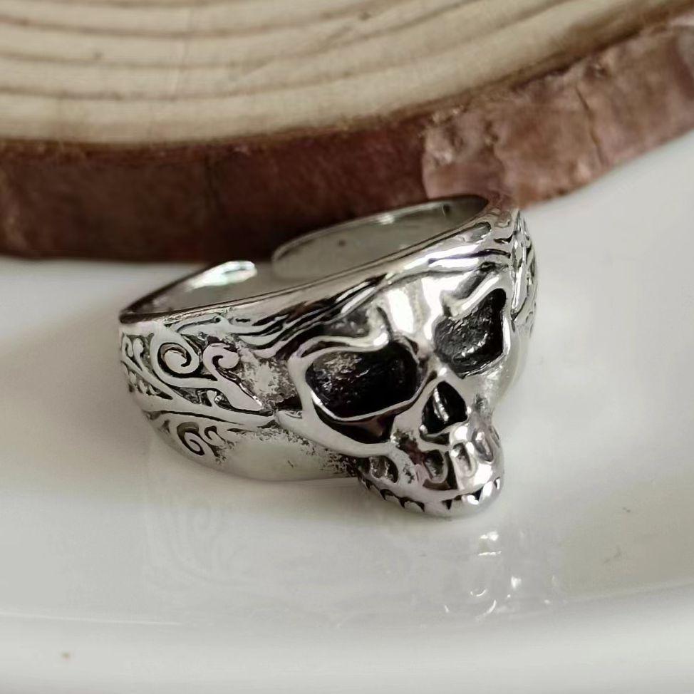 Retro Punk Style Skull Male Ghostly Toothy Ghost Rider Ring