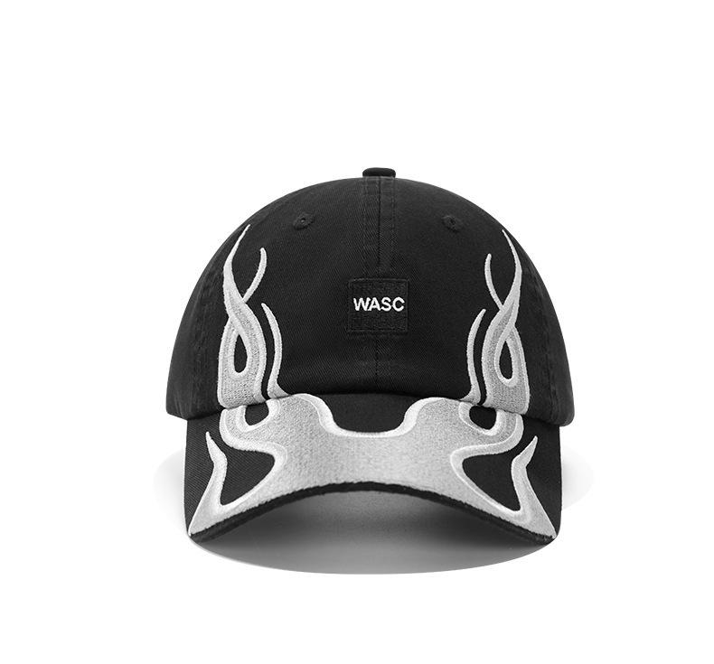 Amerikanische Hip Hop Schwerindustrie Stickerei Flamme Baseballkappe Herren- und Damen-Trendmarke Vertiefter Großer Kopfumfang Outdoor High Street Kappe
