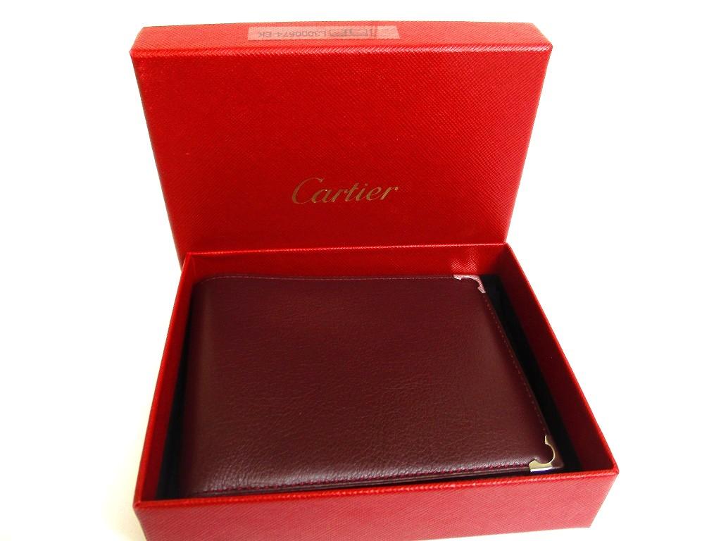 Authentische Cartier Must de Cartier Bordeaux Leder Bifold Geldbörse #b133 Geöffnete Schachtel