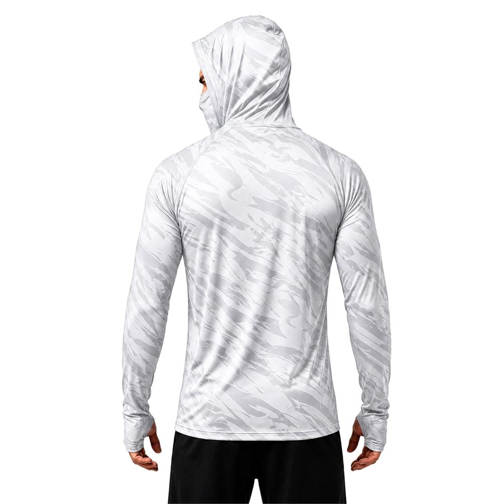 Men's Sports Fishing Hoodie with Built-in Face Long Sleeve Printed Stretch Running Training Shirt