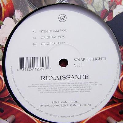 12inch Record SOLARIS HEIGHTS  Vice RENX046 Renaissance 2007 UK Dance  Electronica Used