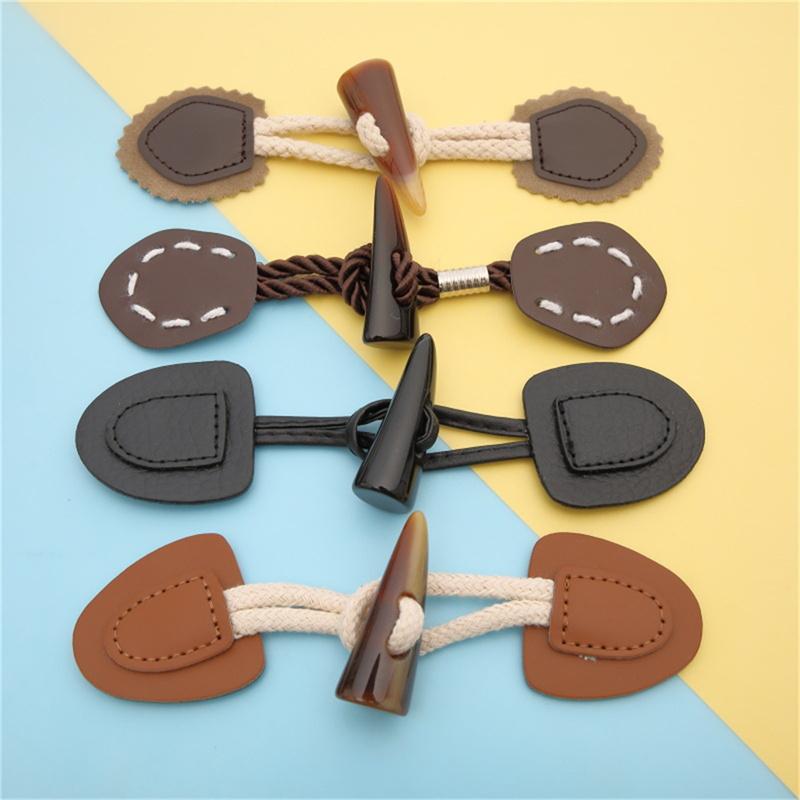 2 Buc. Lemn Piele Corn Nasture Toggle Craft Butoni Palton Accesorii Cusut DIY