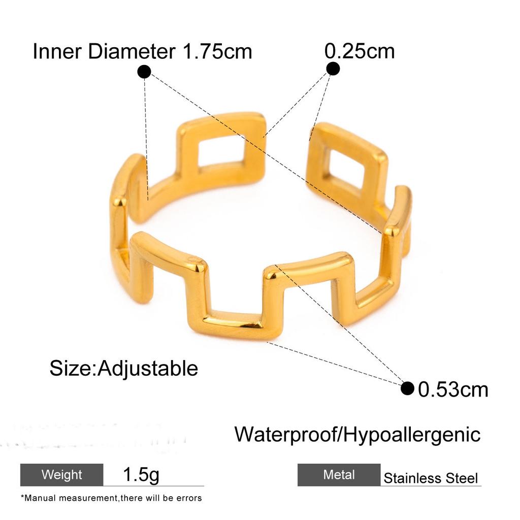 ERESI Fashion Rings Adjustable PVD 18k Gold Plated Stainless Steel Ring Waterproof Statement Rings Jewelry Women