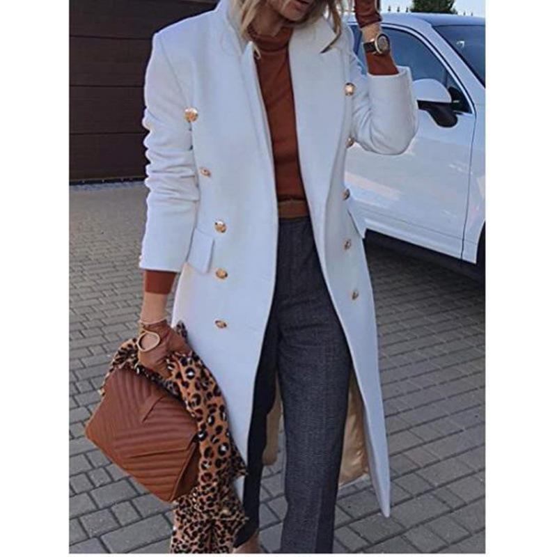 Dame mellomlang ullfrakk med flere knapper for høst og vinter