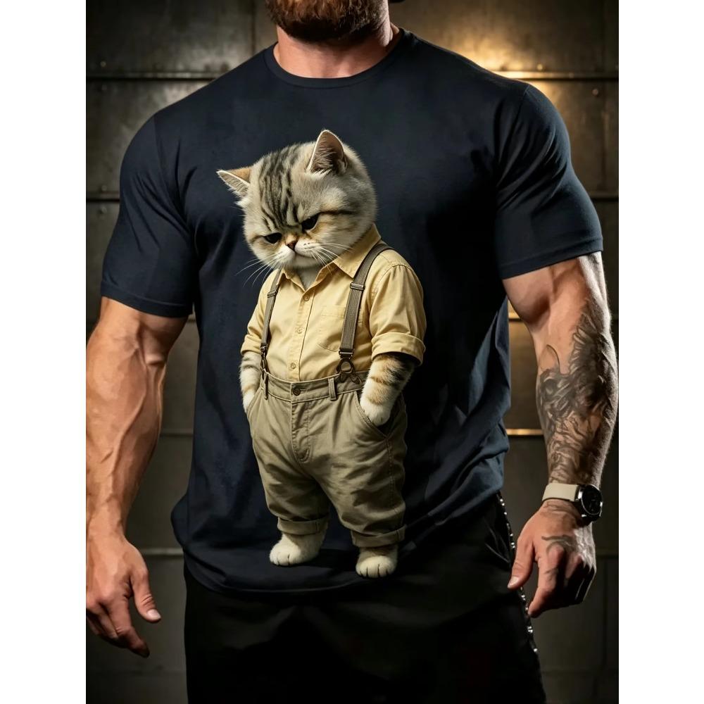 Creative Animal Cat 3D Print Pattern Crew Neck Tee Men Women Summer Fashionable Comfortable Novelty Short Sleeve T-shirt