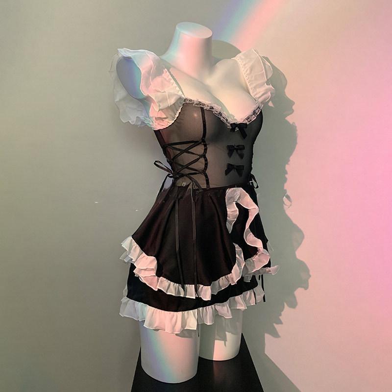Transparent sexy lingerie cute maid maid small boobs perspective hot pure desire flirting bed uniform seduction