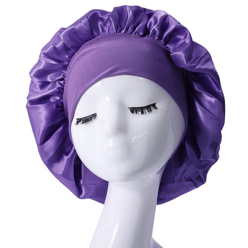 Women Satin Home Hair Shower Cap Comfortable Nightcap Casual Wide-brimmed Sleeping With Elasticated Floppy Band Cap Breathable