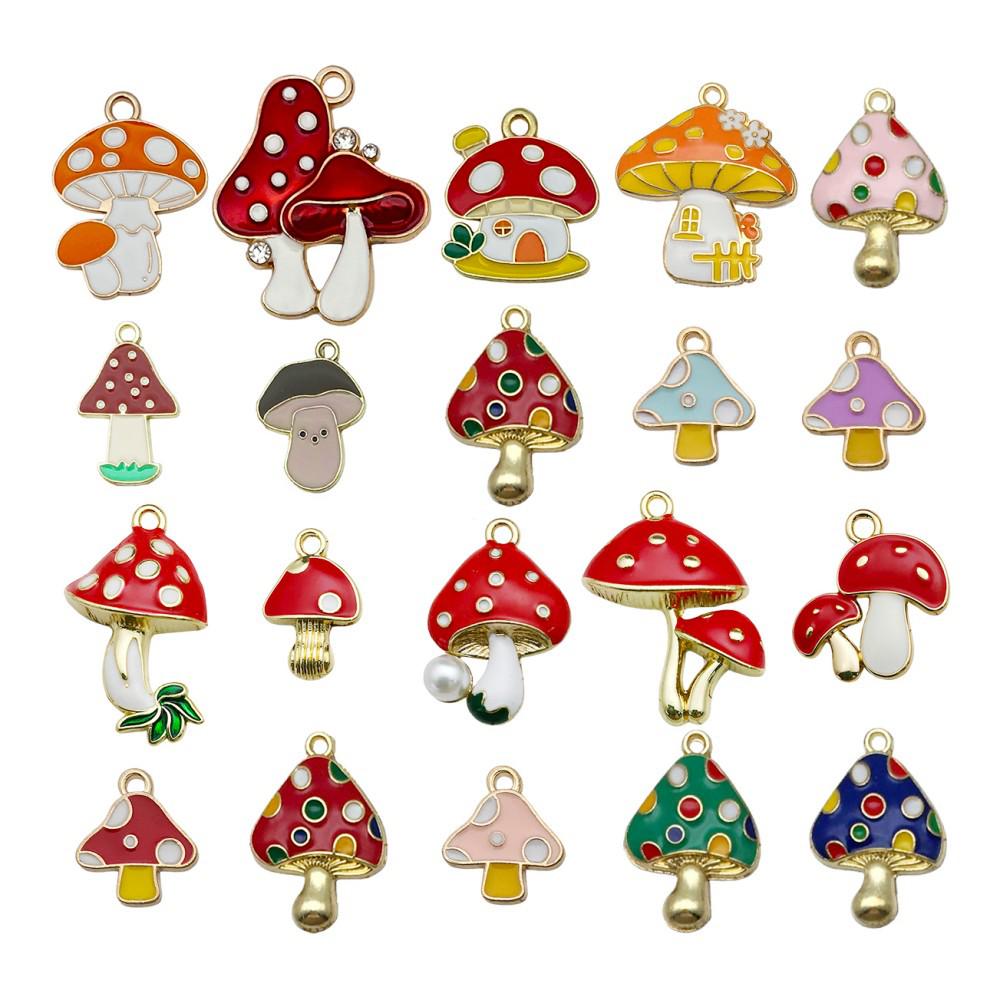 20 Colorful Cartoon House & Mushroom Enamel Alloy Charms for DIY Jewelry