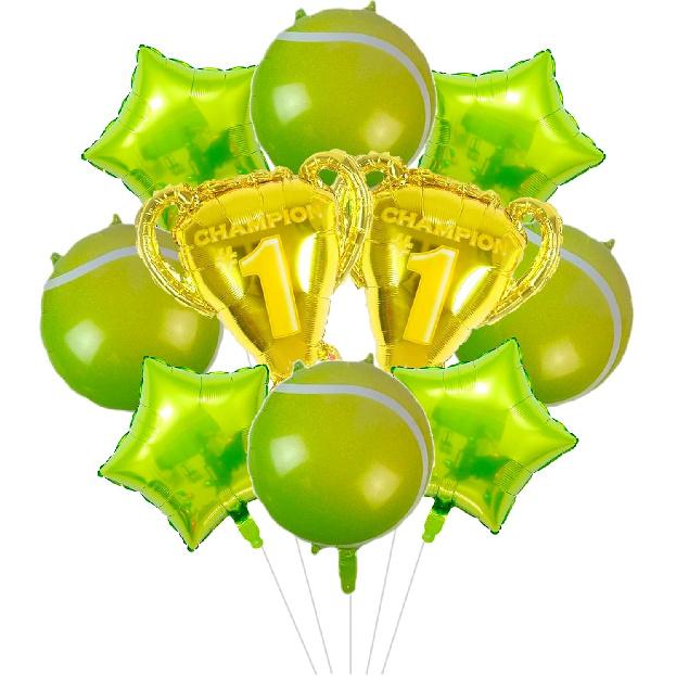 10Pcs Tennis Balloons Tennis Ball Foil Mylar Balloons for Boy Girl Tennis Birthday Party Decorations